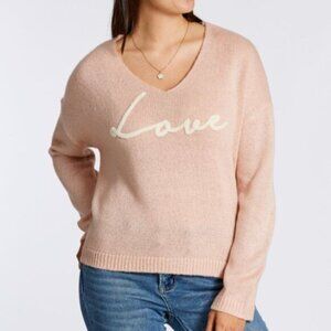 ELAN "Love" V-neck Pullover Knit Sweater Top Light Pink Sz M